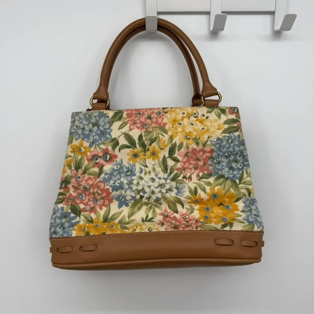 Relic Colorful Floral Canvas Top Handle Bag Spring Faux Leather Y2k